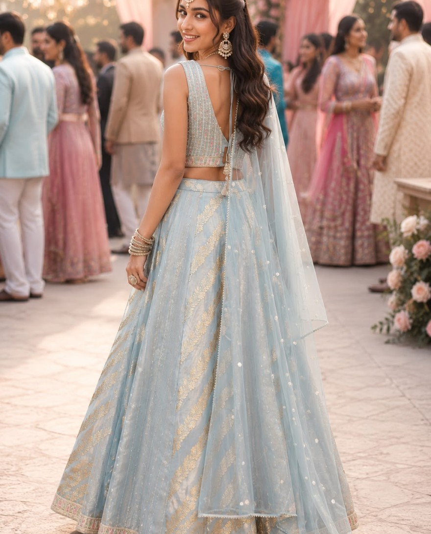 BLUE - Aqua Blue Viscose Readymade Lehenga Choli